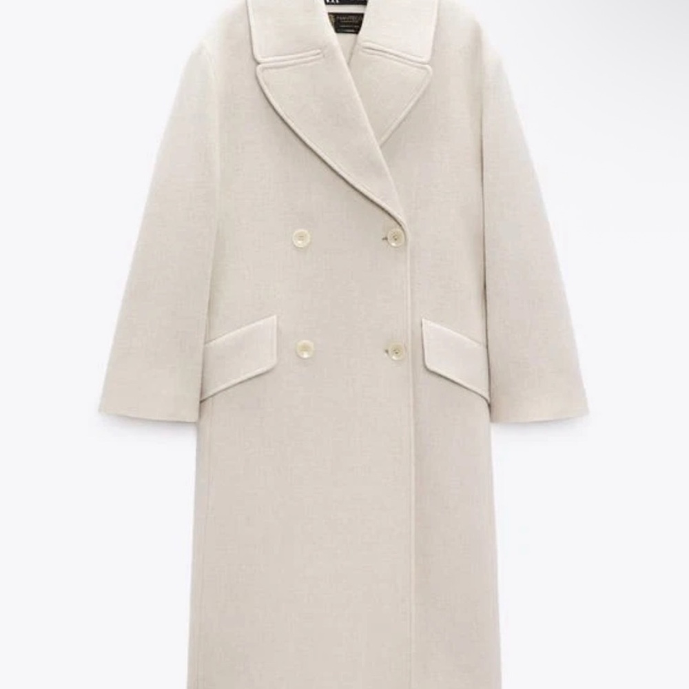 Zara Beige Double-Breasted Pea Coat